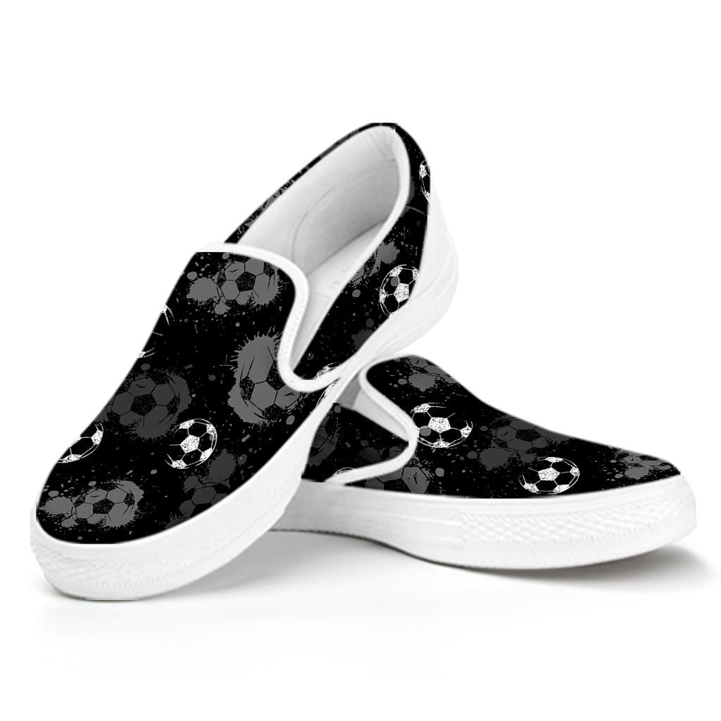 Grunge Soccer Ball Pattern Print White Slip On Shoes