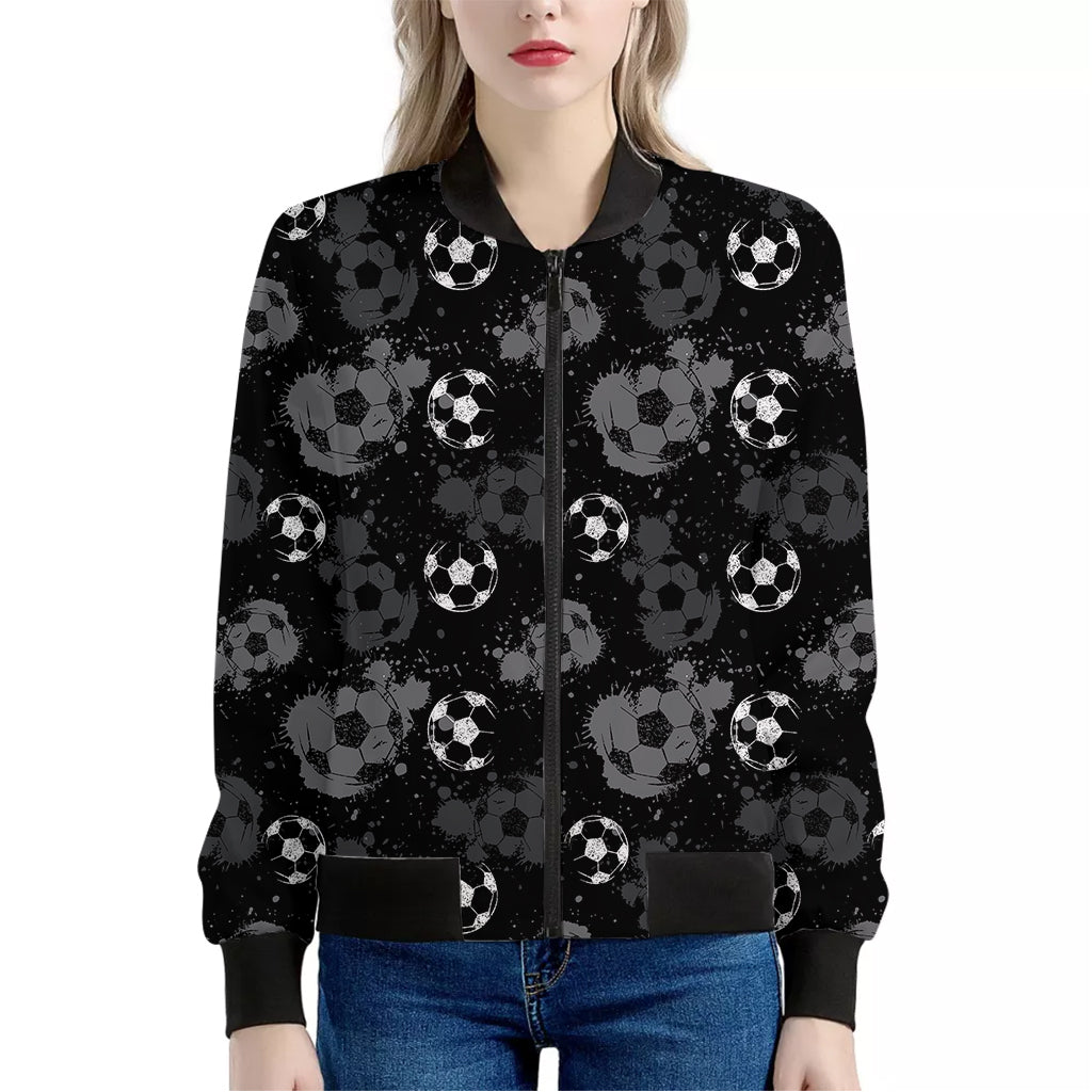 Grunge Soccer Ball Pattern Print Women's Bomber Jacket