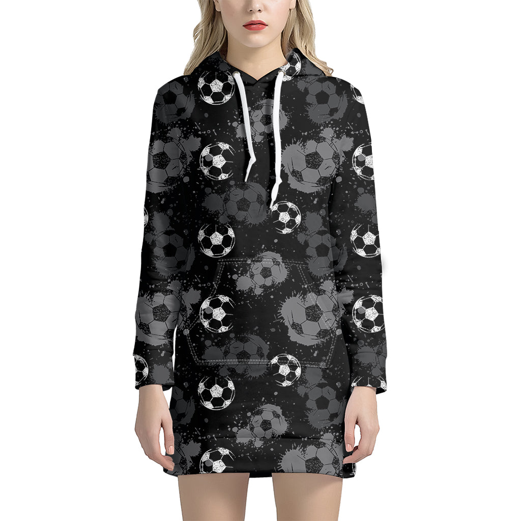 Grunge Soccer Ball Pattern Print Women's Pullover Hoodie Dress