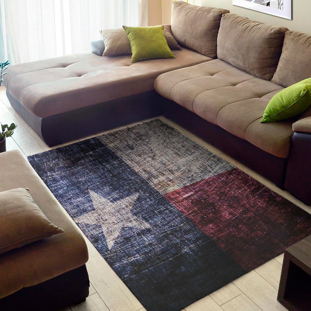 Grunge Texas Flag Print Area Rug