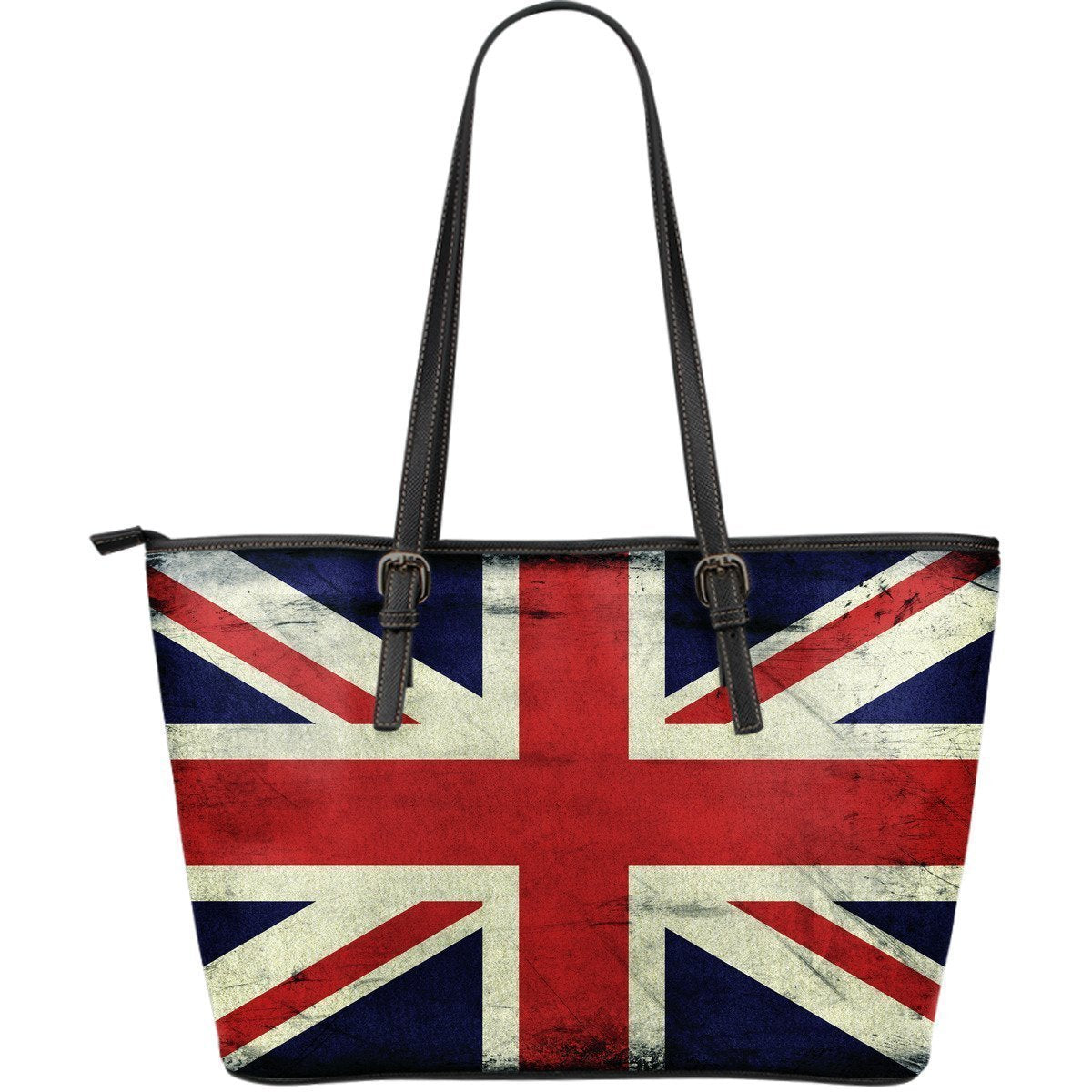 Grunge Union Jack British Flag Print Leather Tote Bag