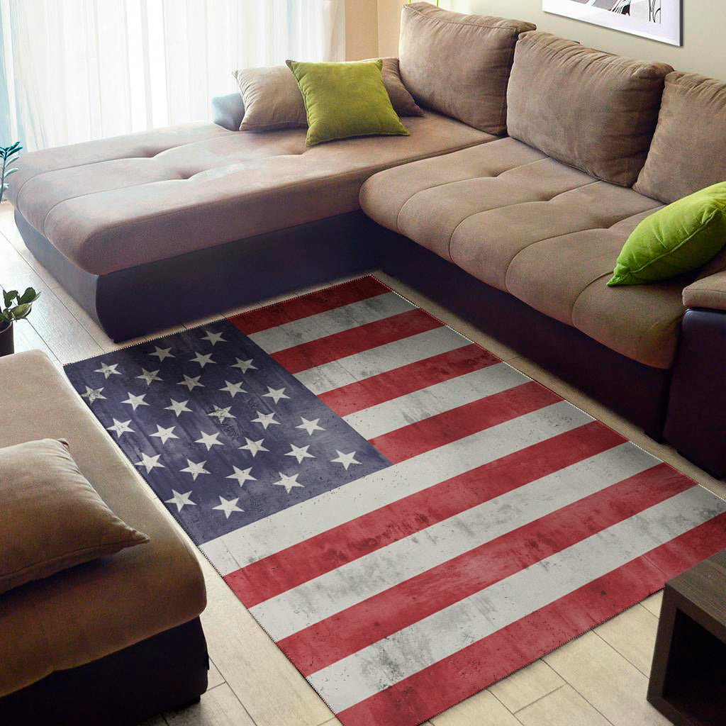 Grunge USA Flag Print Area Rug