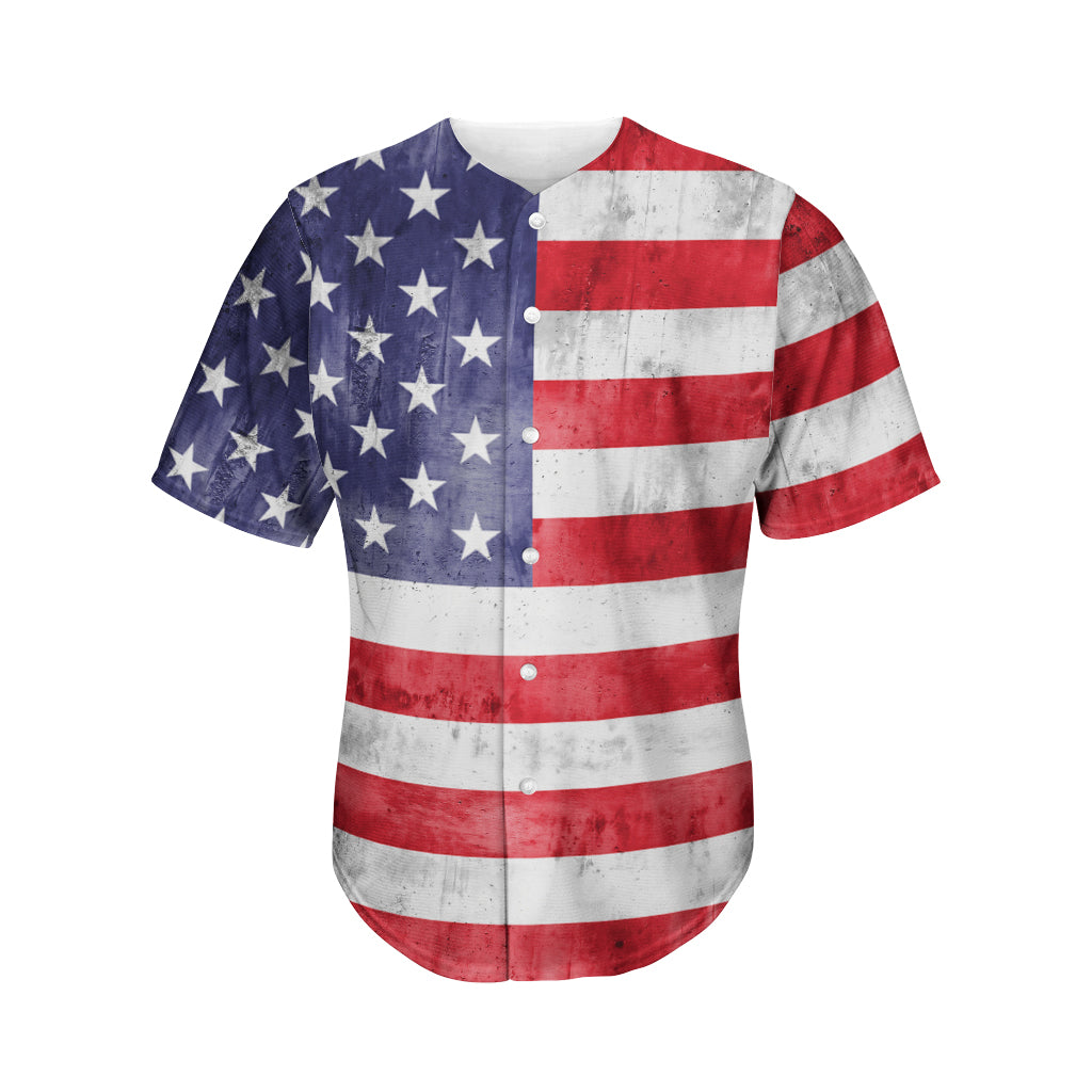 Grunge USA Flag Print Men's Baseball Jersey