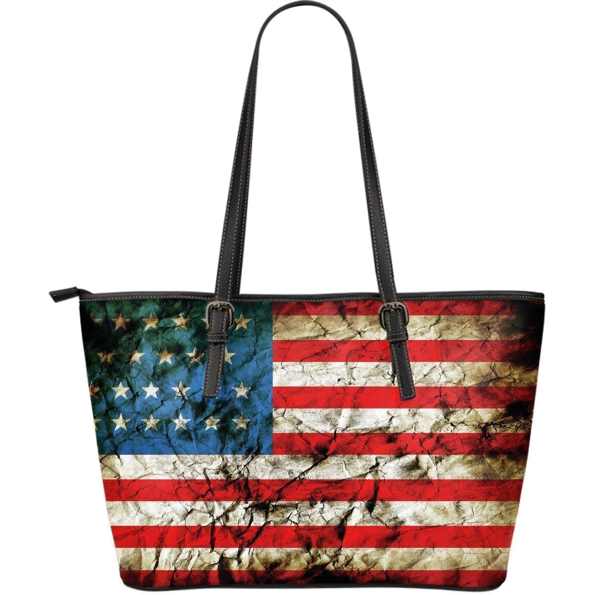 Grunge Wrinkled American Flag Patriotic Leather Tote Bag