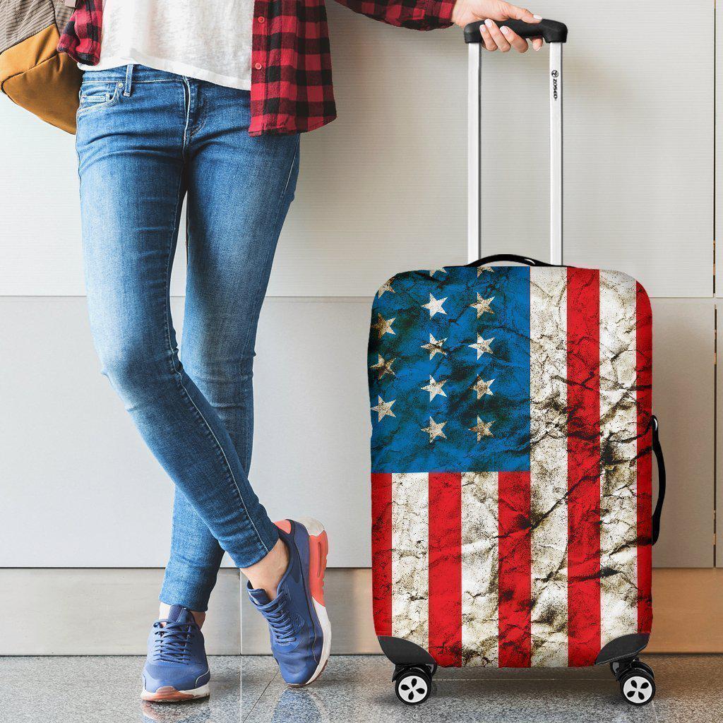 Grunge Wrinkled American Flag Patriotic Luggage Cover