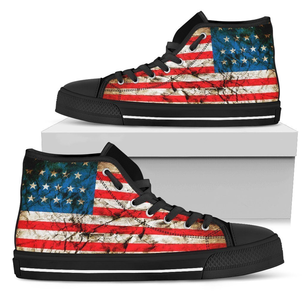 Grunge Wrinkled American Flag Patriotic Men's High Top Shoes