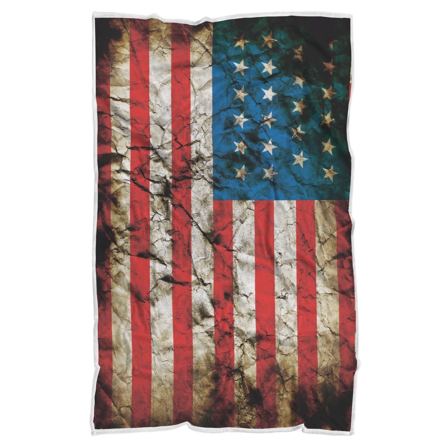 Grunge Wrinkled American Flag Patriotic Sherpa Blanket