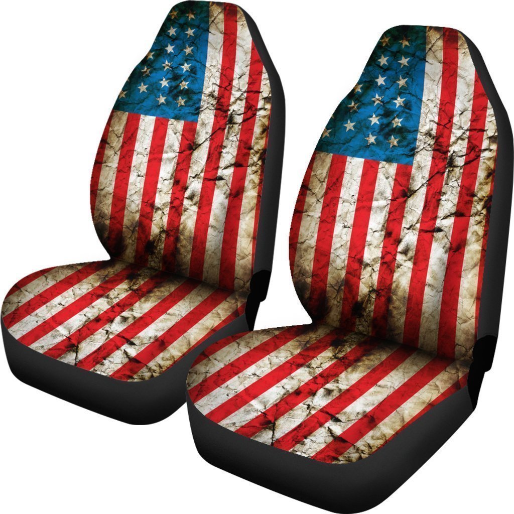 Grunge Wrinkled American Flag Patriotic Universal Fit Car Seat Covers