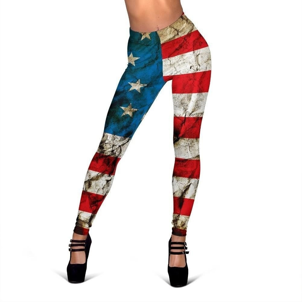 Grunge Wrinkled American Flag Patriotic Women's Leggings