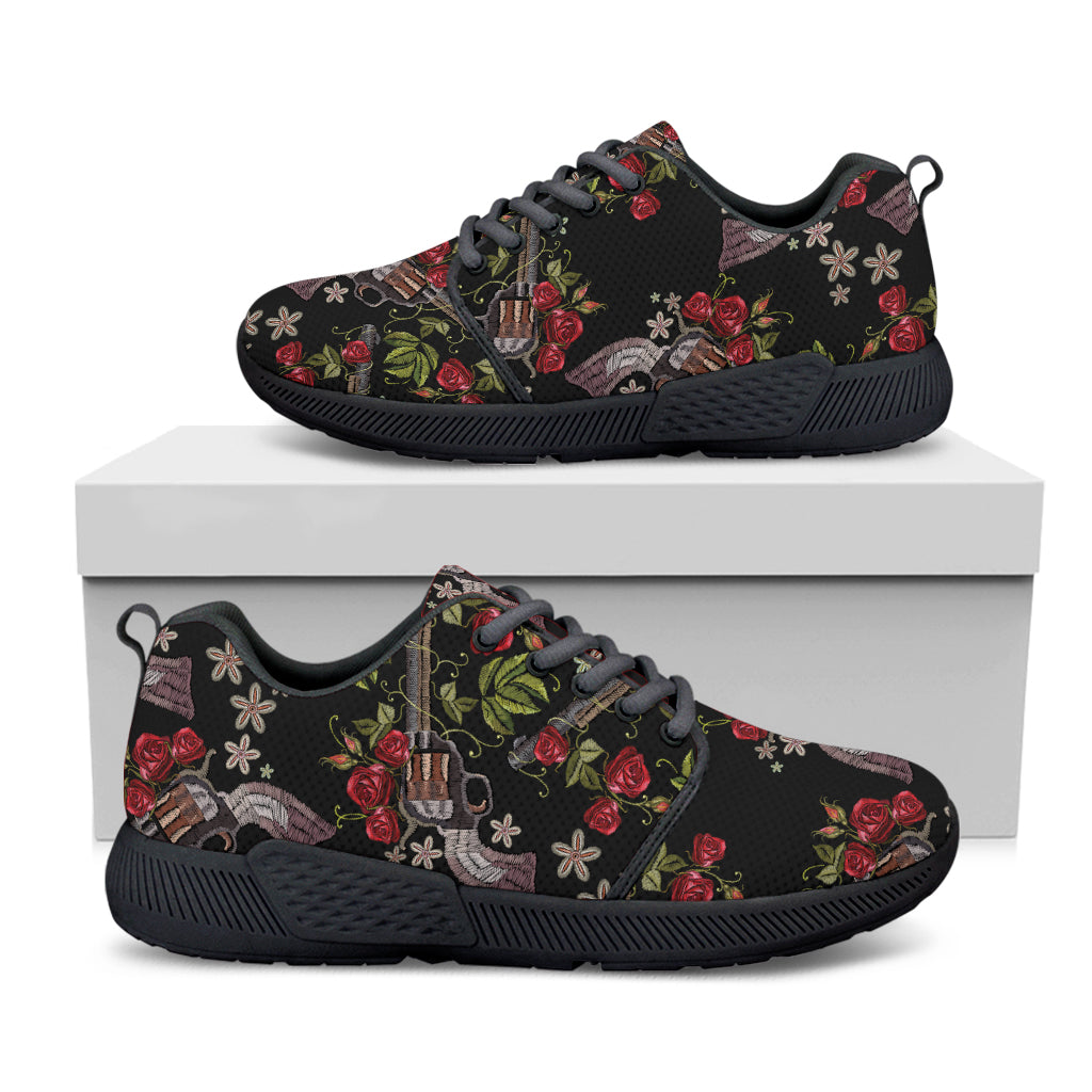 Guns And Flowers Pattern Print Black Athletic Shoes