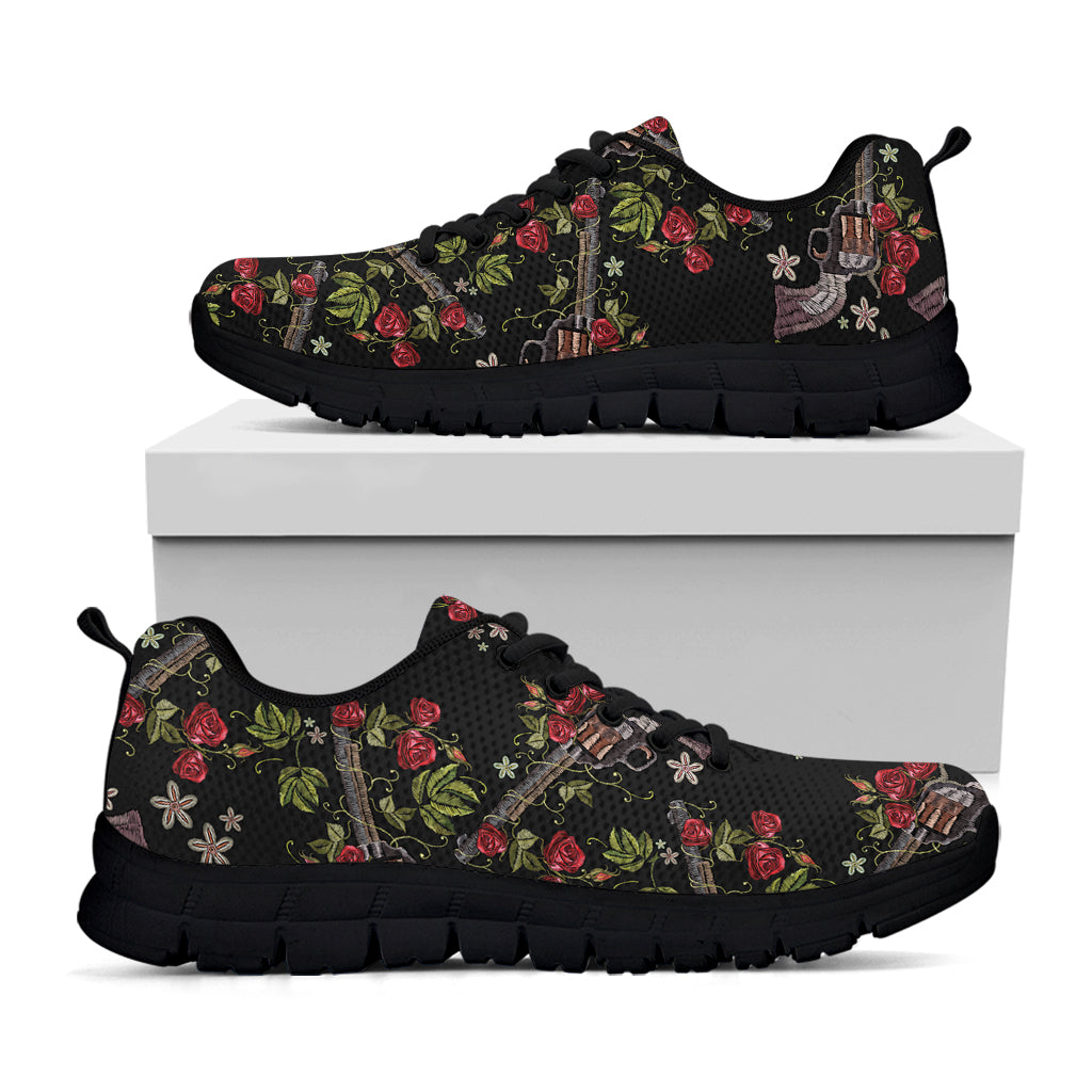 Guns And Flowers Pattern Print Black Sneakers