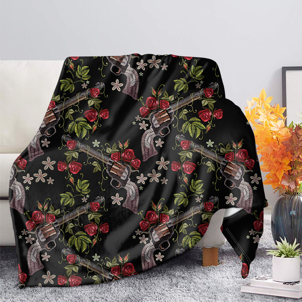 Guns And Flowers Pattern Print Blanket