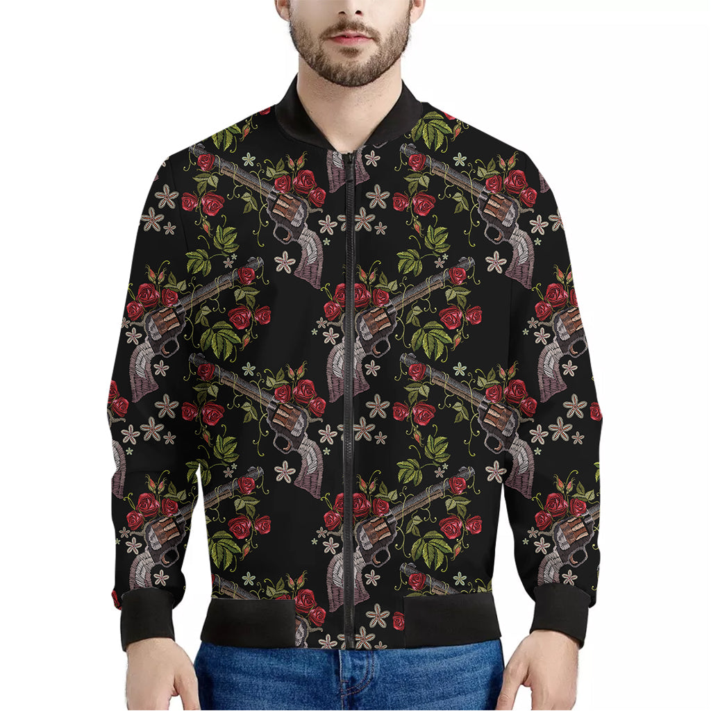 Guns And Flowers Pattern Print Men's Bomber Jacket