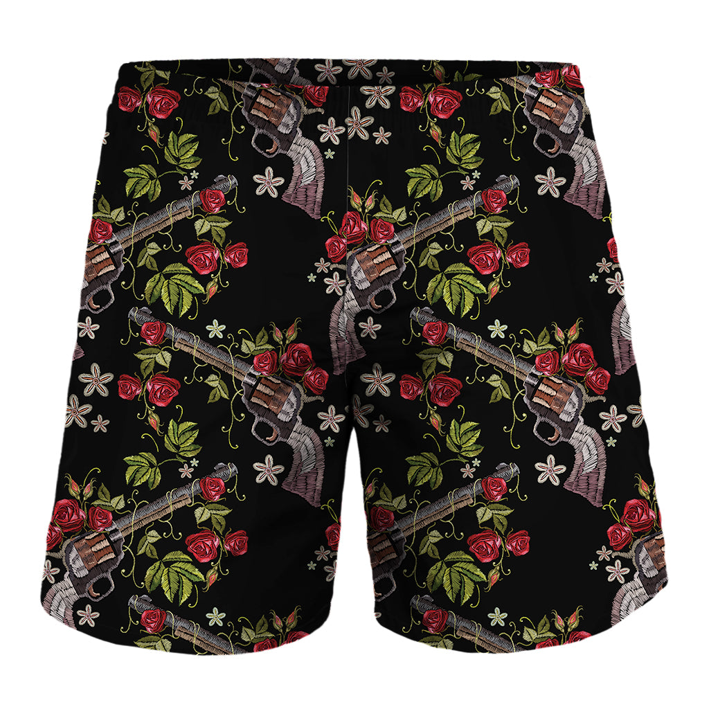 Guns And Flowers Pattern Print Men's Shorts