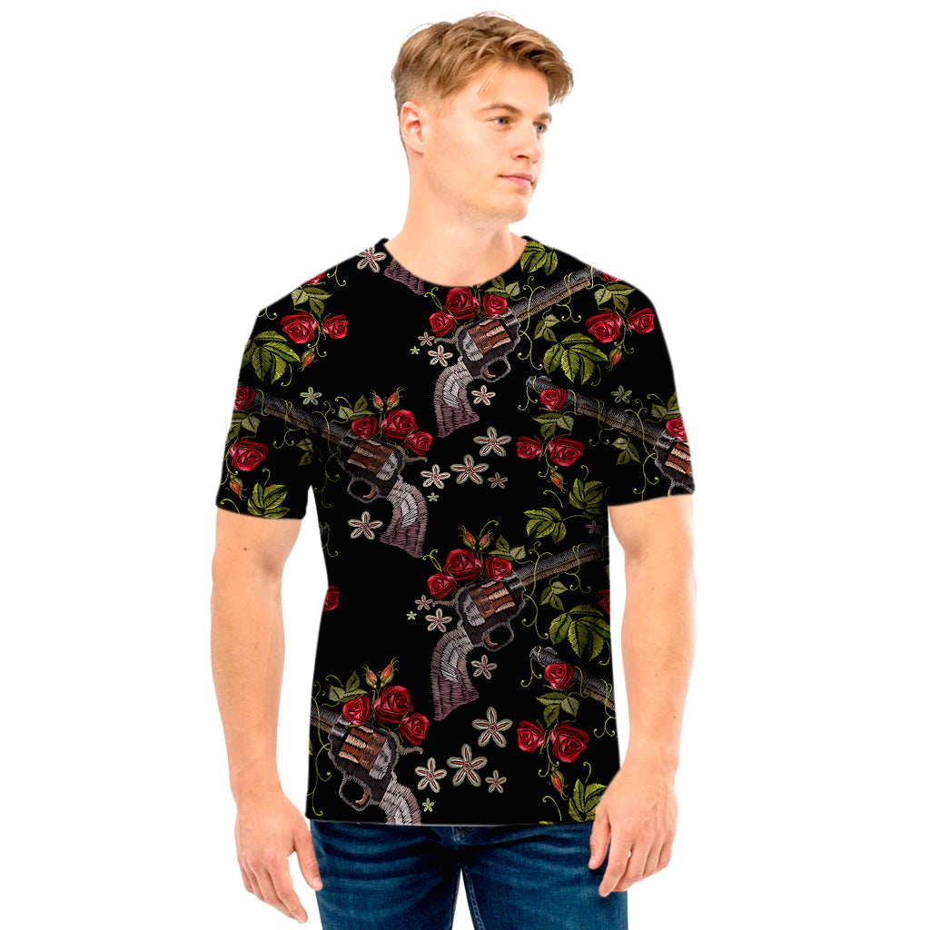 Guns And Flowers Pattern Print Men's T-Shirt