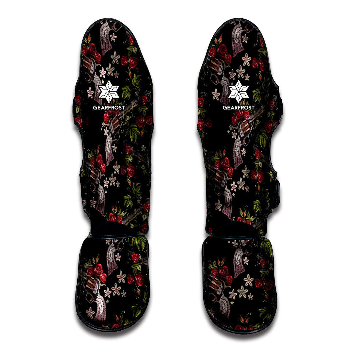 Guns And Flowers Pattern Print Muay Thai Shin Guards