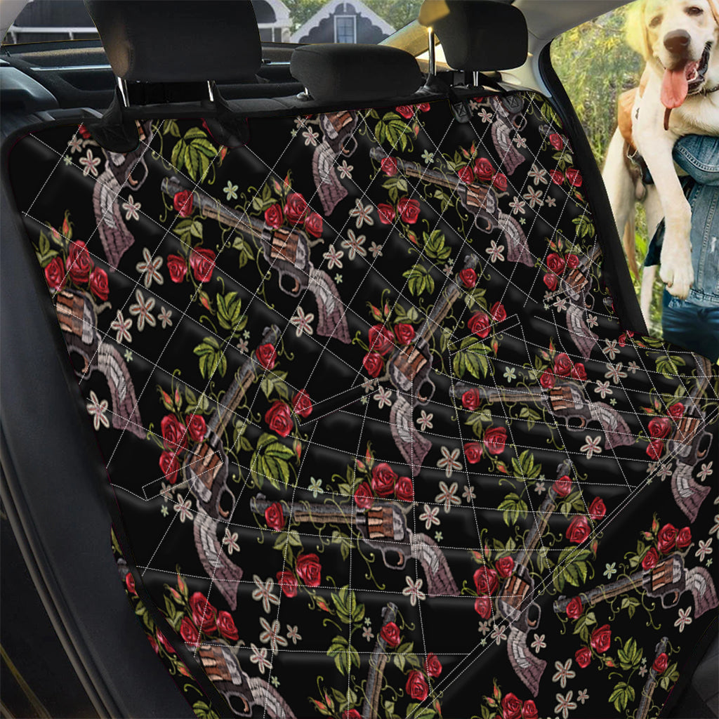 Guns And Flowers Pattern Print Pet Car Back Seat Cover