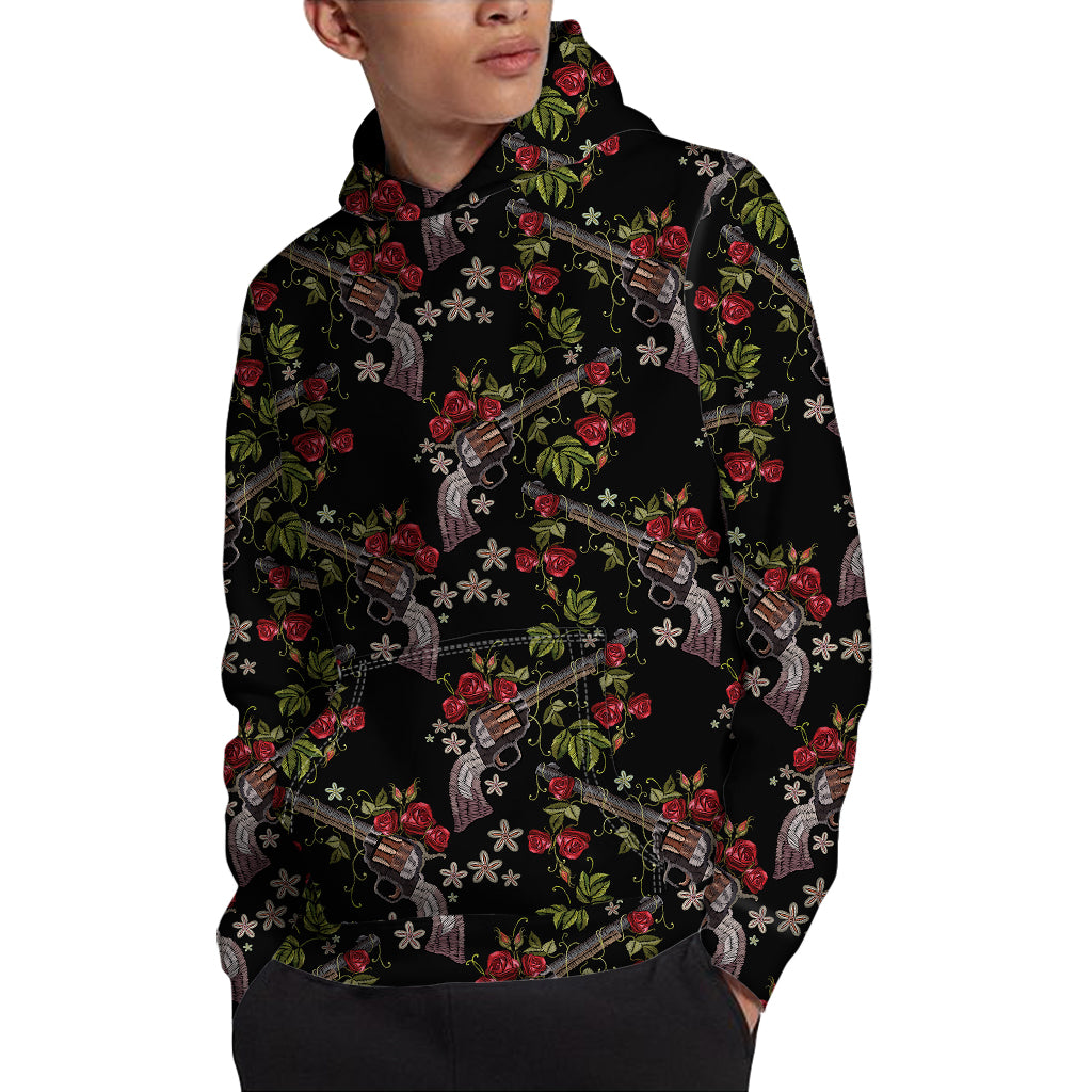 Guns And Flowers Pattern Print Pullover Hoodie