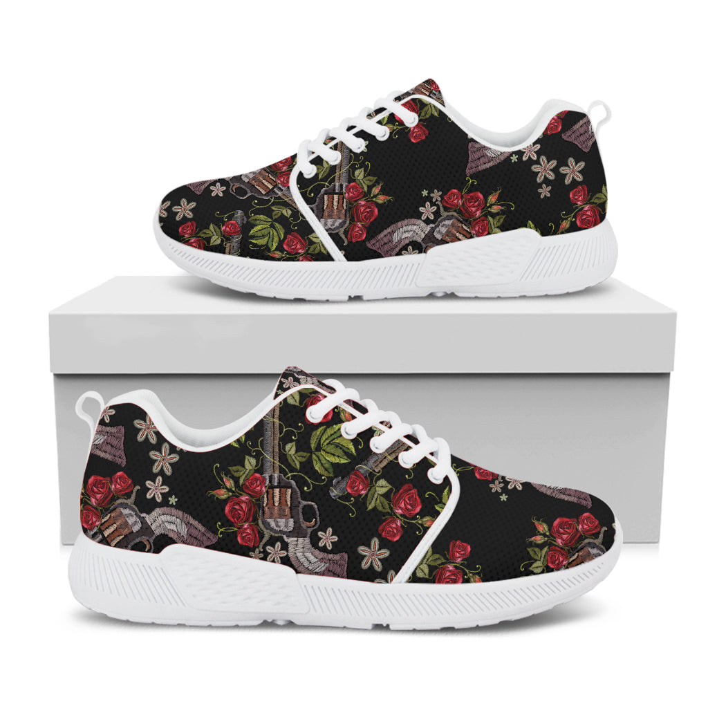 Guns And Flowers Pattern Print White Athletic Shoes