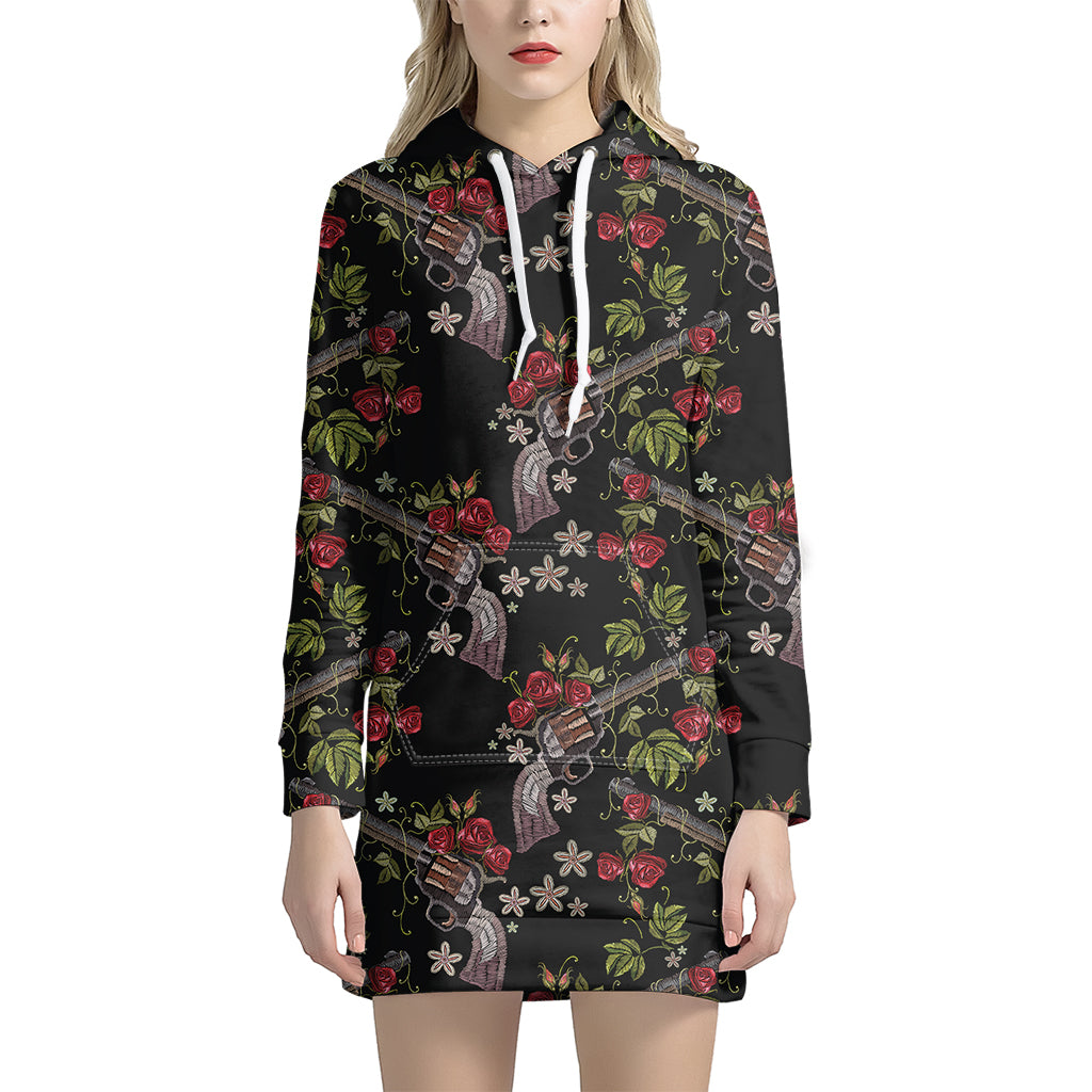 Guns And Flowers Pattern Print Women's Pullover Hoodie Dress