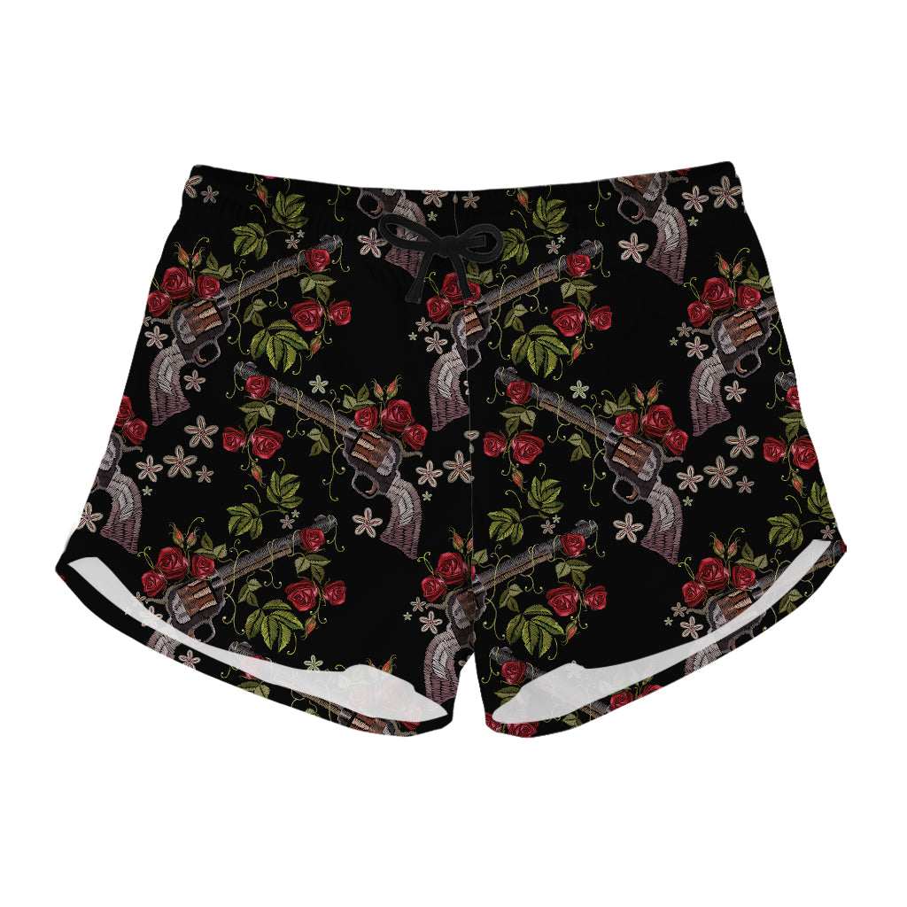 Guns And Flowers Pattern Print Women's Shorts