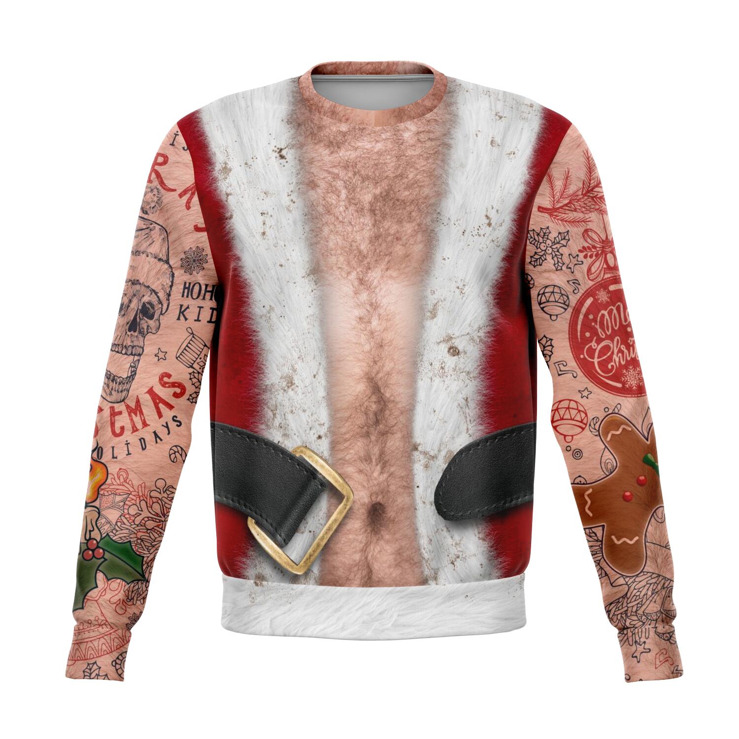 Hairy Chest Santa Tattoo Christmas Crewneck Sweatshirt