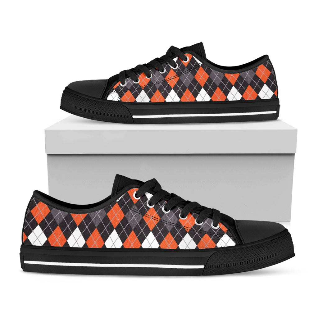 Halloween Argyle Pattern Print Black Low Top Shoes