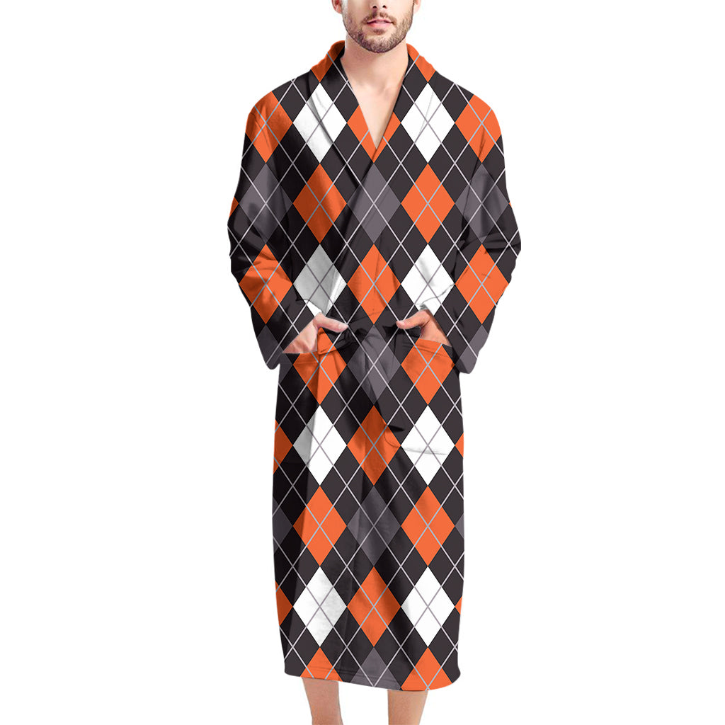 Halloween Argyle Pattern Print Men's Bathrobe