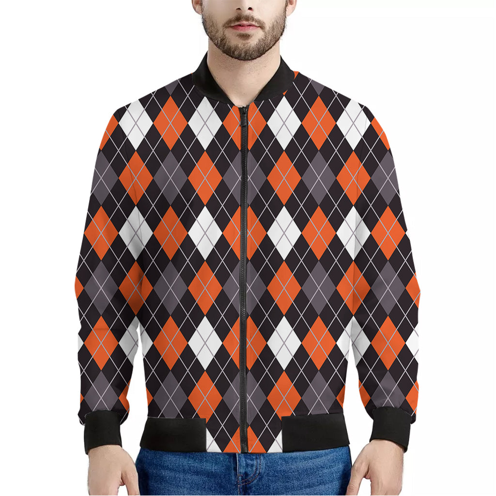 Halloween Argyle Pattern Print Men's Bomber Jacket