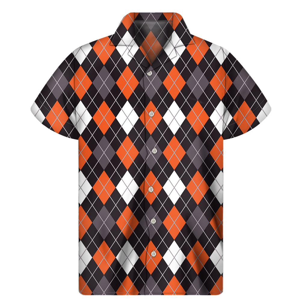 Halloween Argyle Pattern Print Men's Short Sleeve Shirt