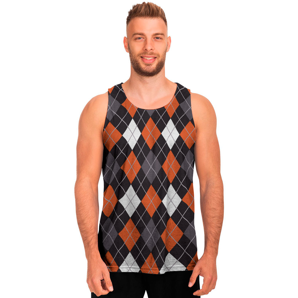 Halloween Argyle Pattern Print Men's Tank Top