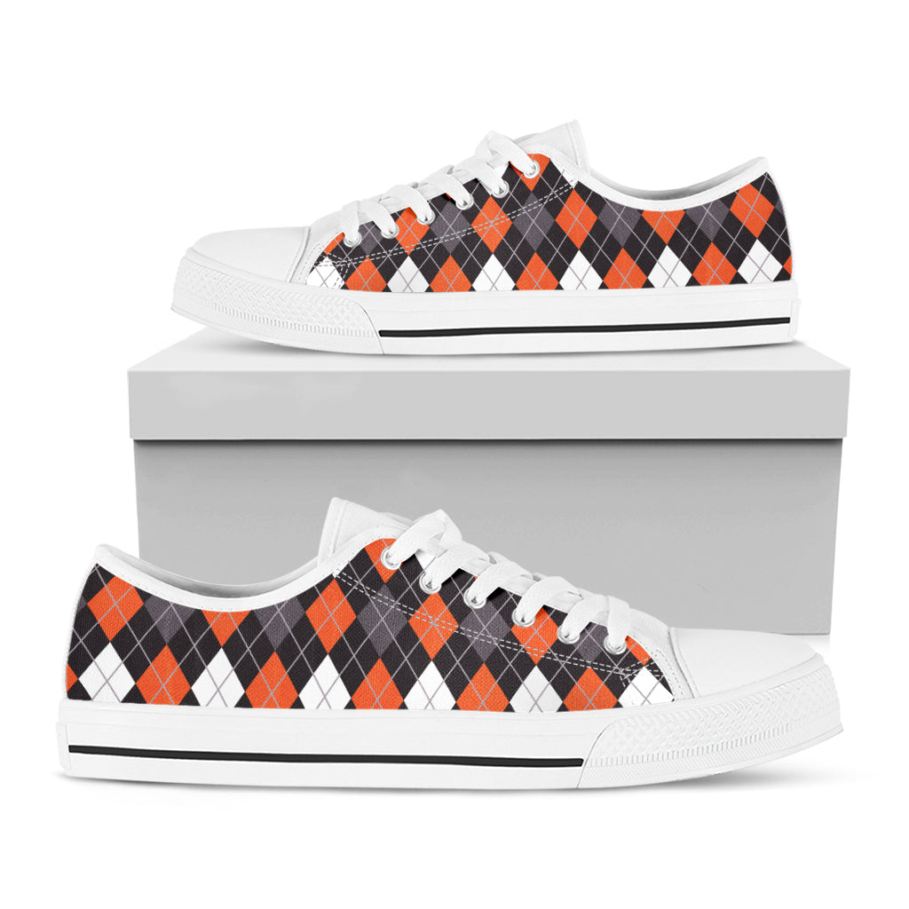 Halloween Argyle Pattern Print White Low Top Shoes