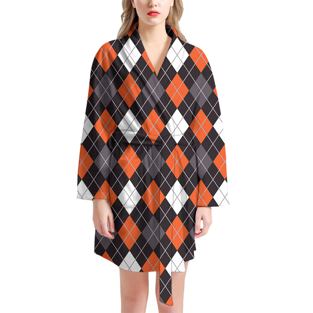 Halloween Argyle Pattern Print Women's Bathrobe