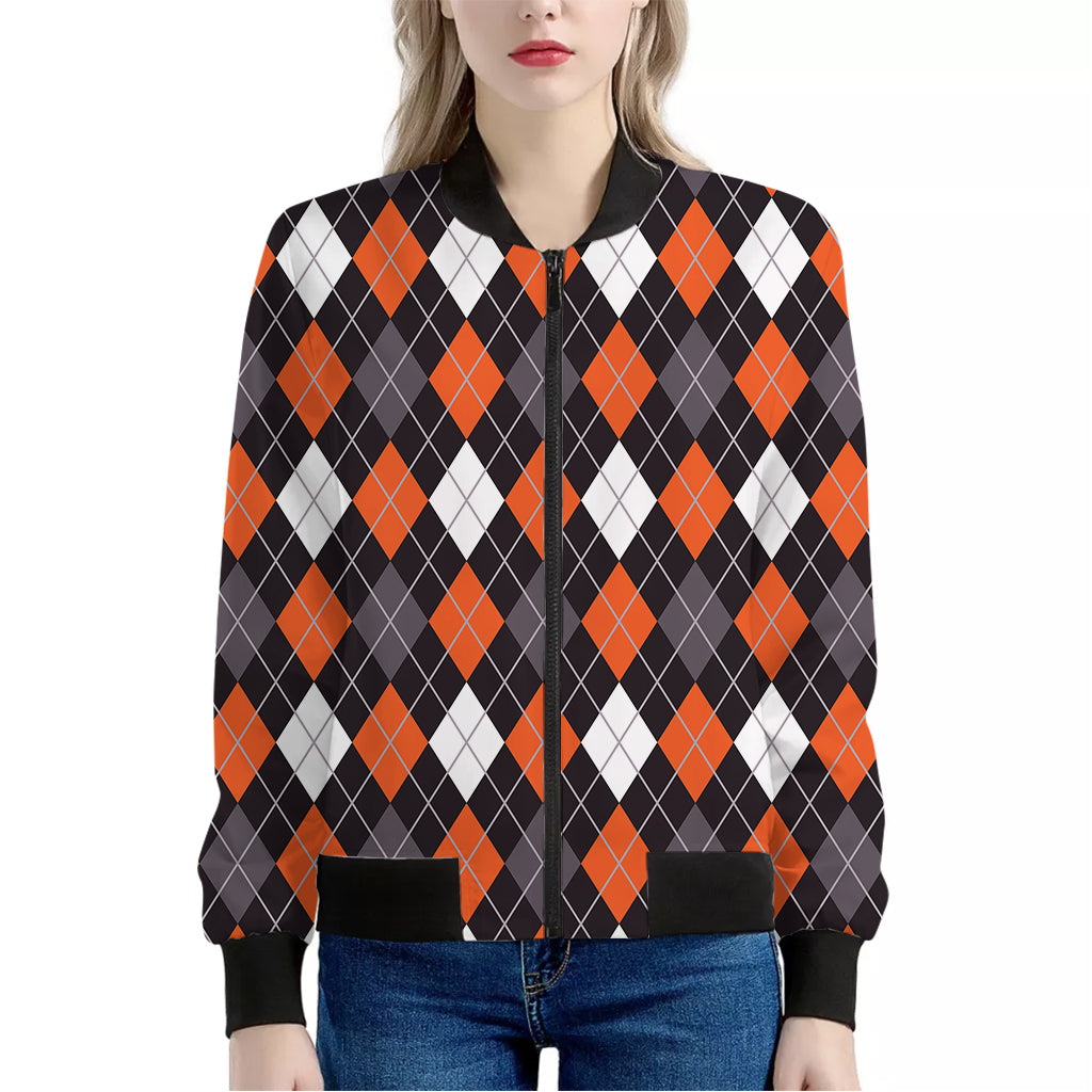 Halloween Argyle Pattern Print Women's Bomber Jacket