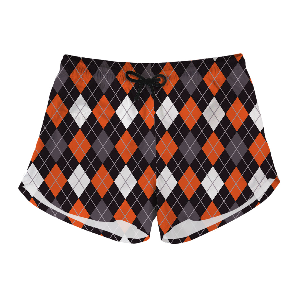 Halloween Argyle Pattern Print Women's Shorts