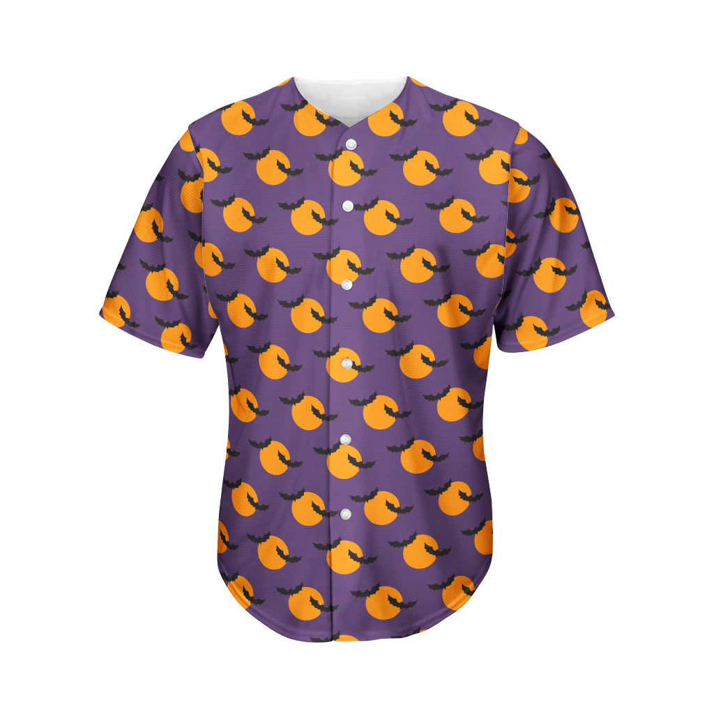 Halloween Bat And Moon Pattern Print Men's Baseball Jersey