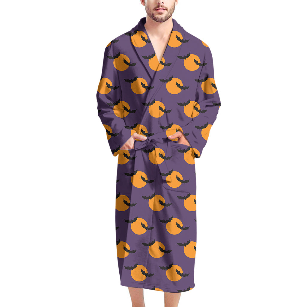 Halloween Bat And Moon Pattern Print Men's Bathrobe