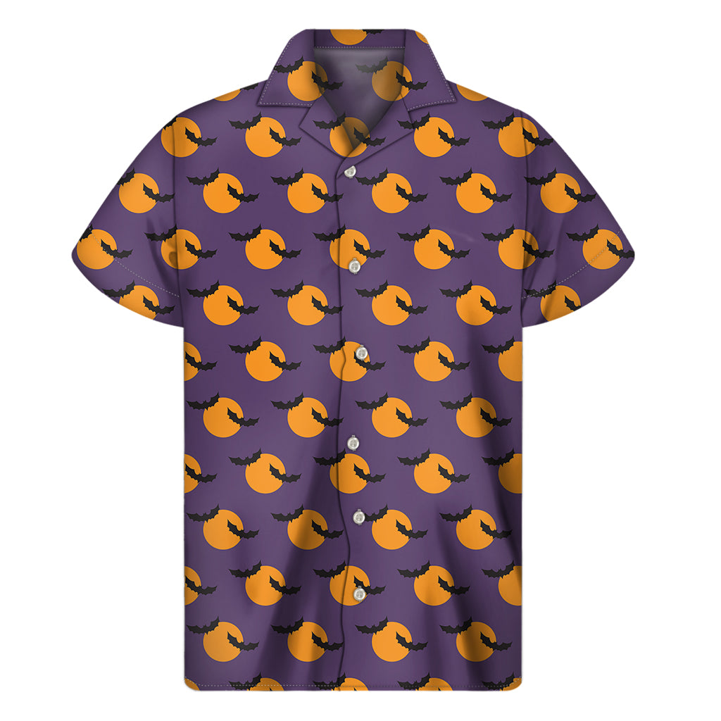 Halloween Bat And Moon Pattern Print Men's Short Sleeve Shirt