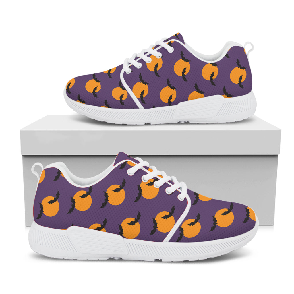 Halloween Bat And Moon Pattern Print White Athletic Shoes