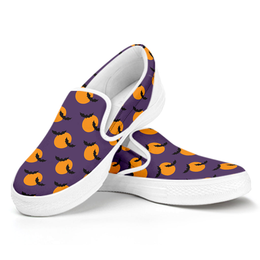 Halloween Bat And Moon Pattern Print White Slip On Shoes