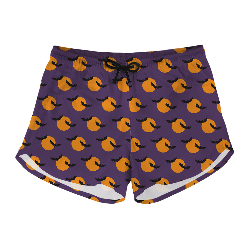 Halloween Bat And Moon Pattern Print Women's Shorts