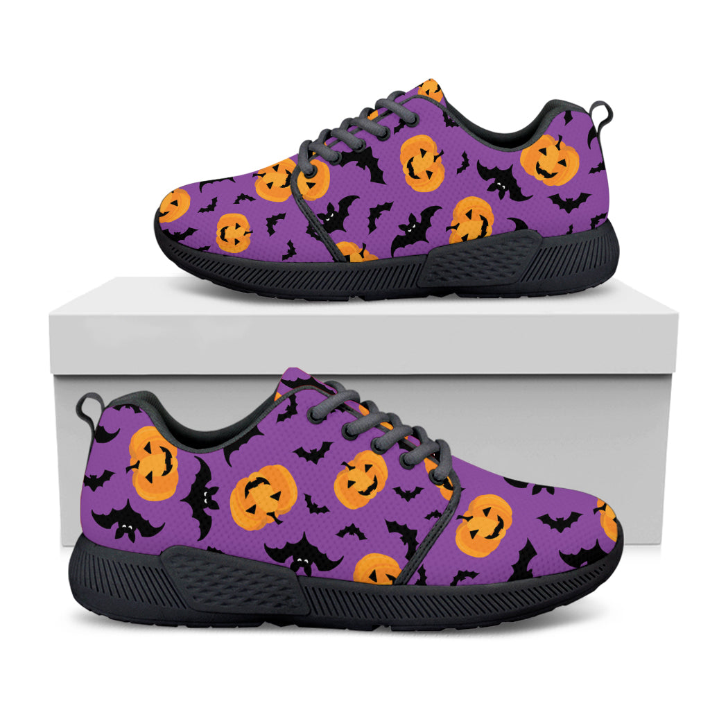 Halloween Bat And Pumpkin Pattern Print Black Athletic Shoes