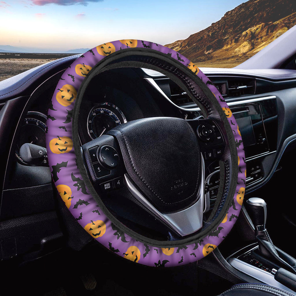 Halloween Bat And Pumpkin Pattern Print Car Steering Wheel Cover