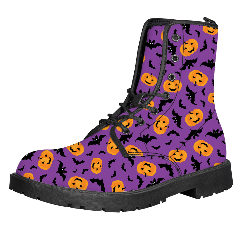 Halloween Bat And Pumpkin Pattern Print Leather Boots