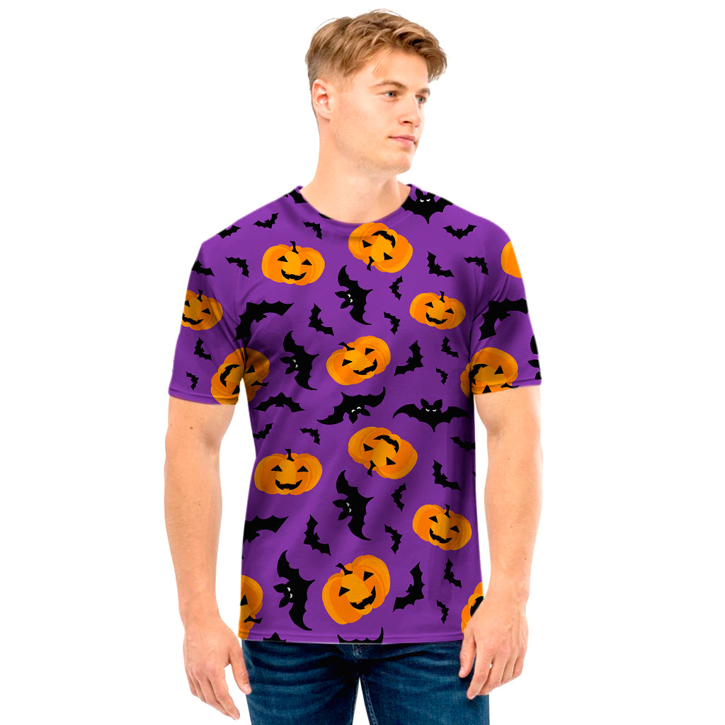 Halloween Bat And Pumpkin Pattern Print Men's T-Shirt