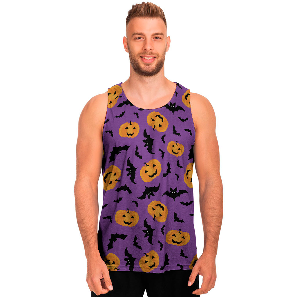 Halloween Bat And Pumpkin Pattern Print Men's Tank Top