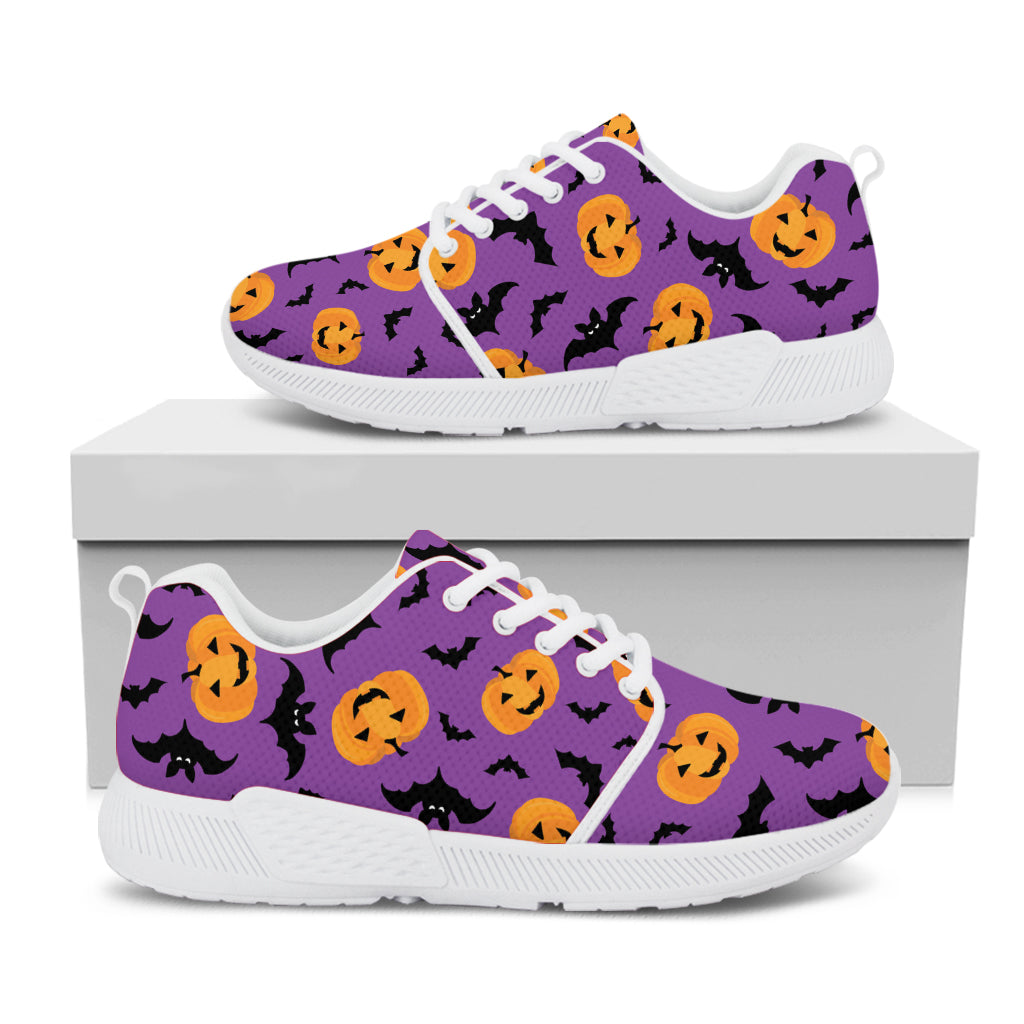 Halloween Bat And Pumpkin Pattern Print White Athletic Shoes