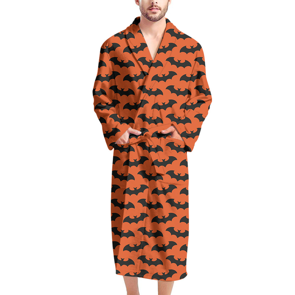 Halloween Bat Pattern Print Men's Bathrobe