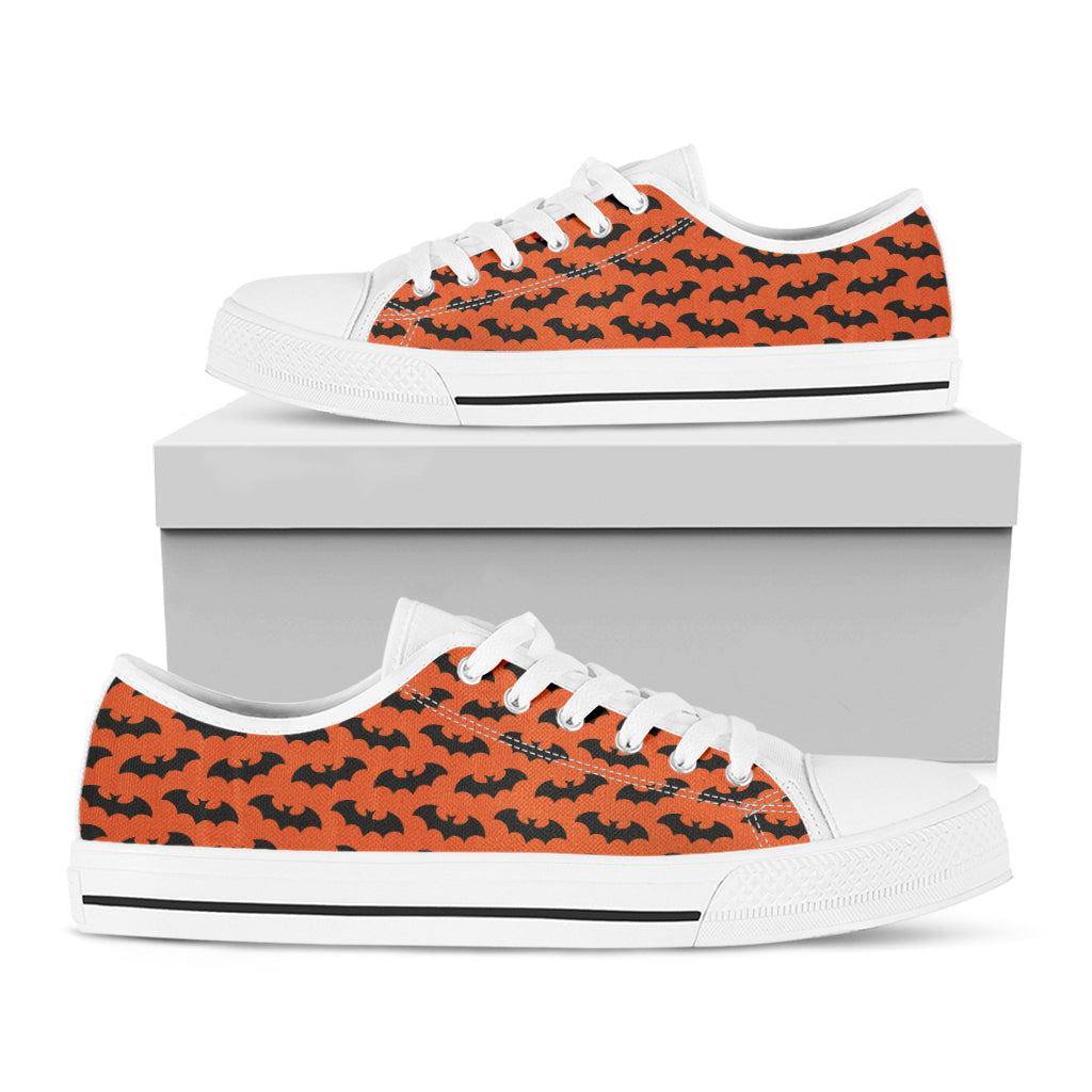 Halloween Bat Pattern Print White Low Top Shoes