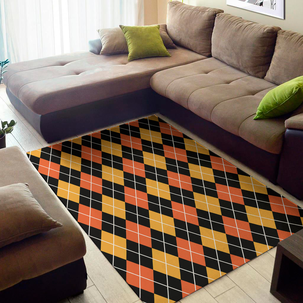 Halloween Black And Orange Argyle Print Area Rug